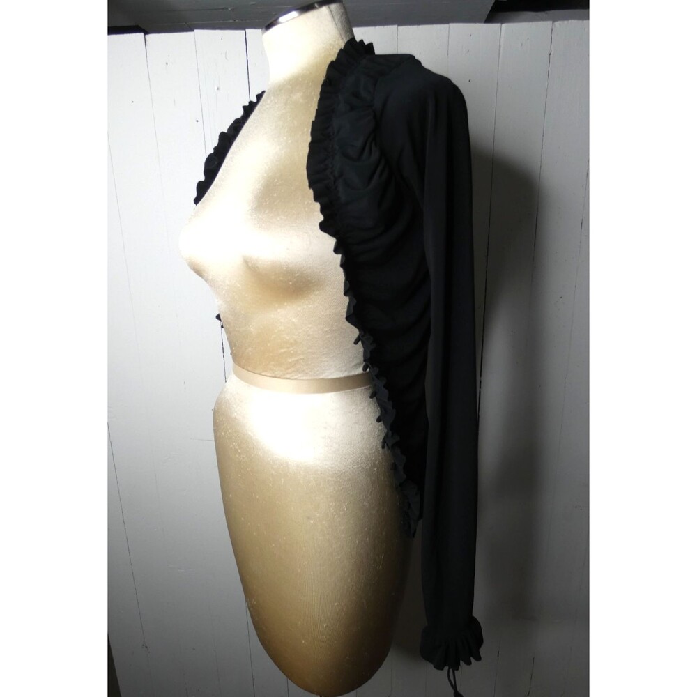 VTG Express Women's XS 90s Y2K Black Ruched Open Top Stretch Slinky Tie Loops